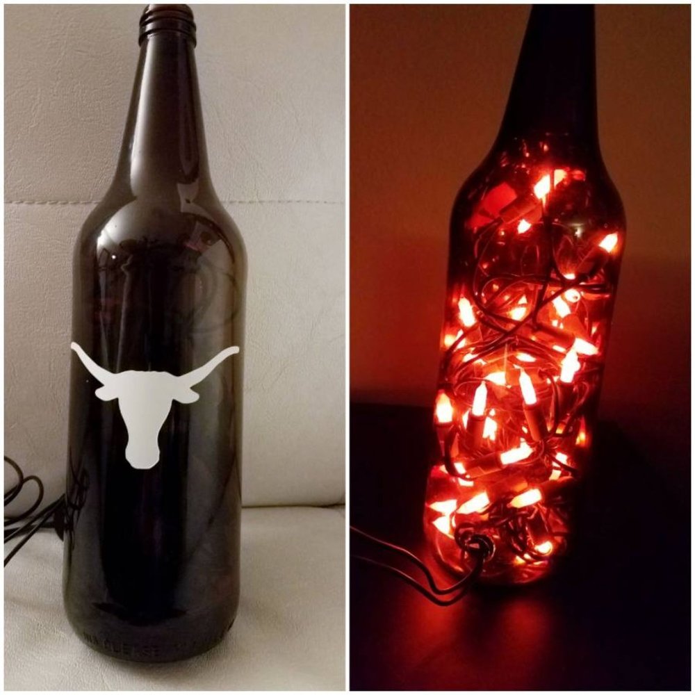 Texas Longhorn 12-inch Christmas Holiday Light Bottle (Luces de Navidad)